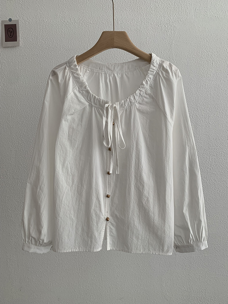 Elegant Fresh Round -necked Cotton Shirt