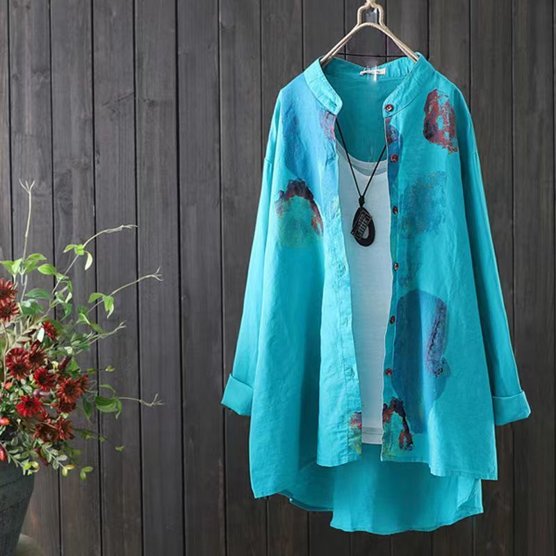 Holiday Style Ink Print Loose Long Shirt
