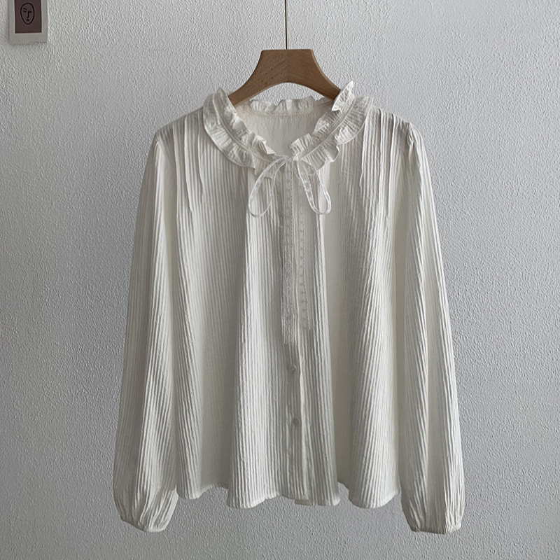 Elegant Lace Collar Bow Shirt