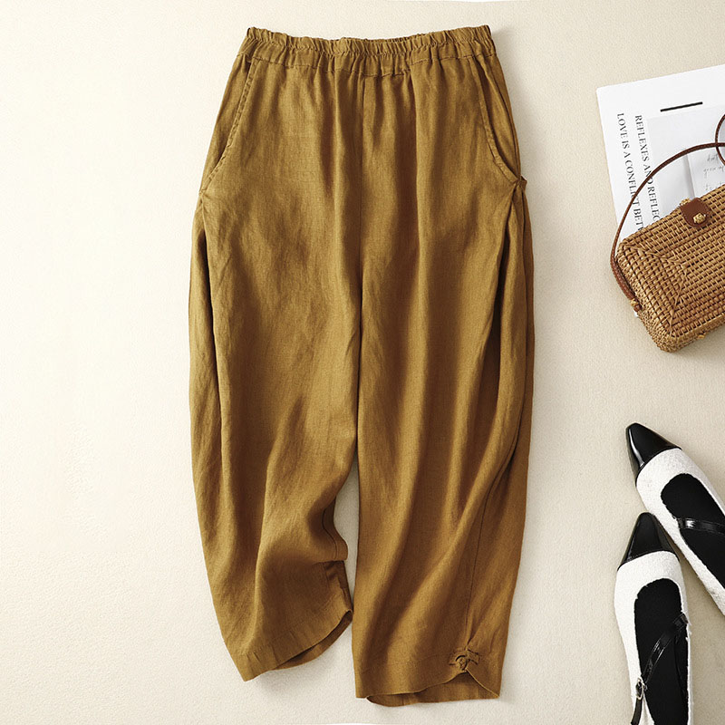 Artistic elastic waist cotton and linen bloomers