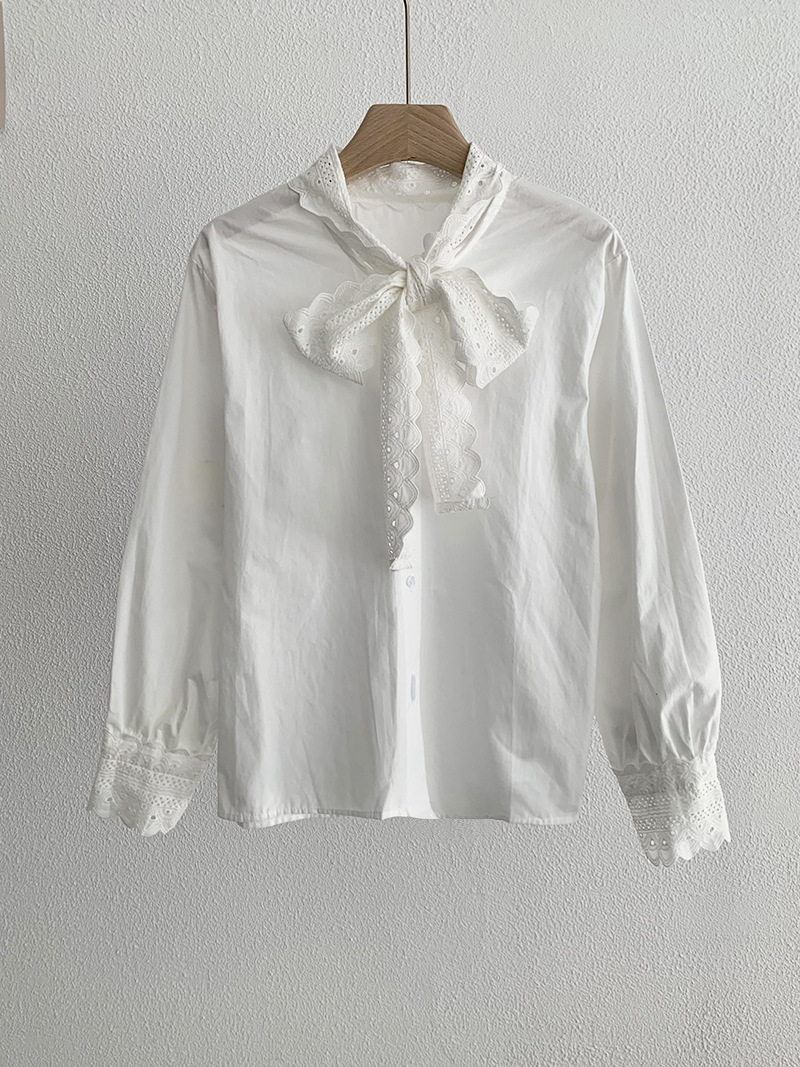Elegant Lace Bow White Shirt