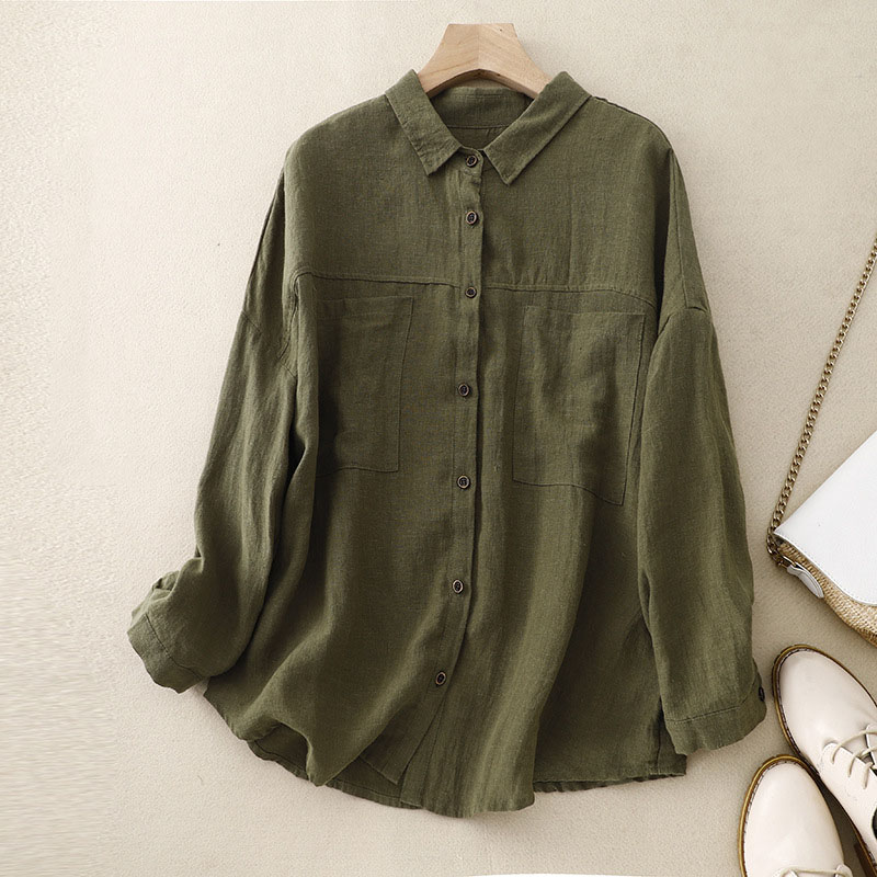 Versatile Simple Retro Solid Color Cotton Shirt