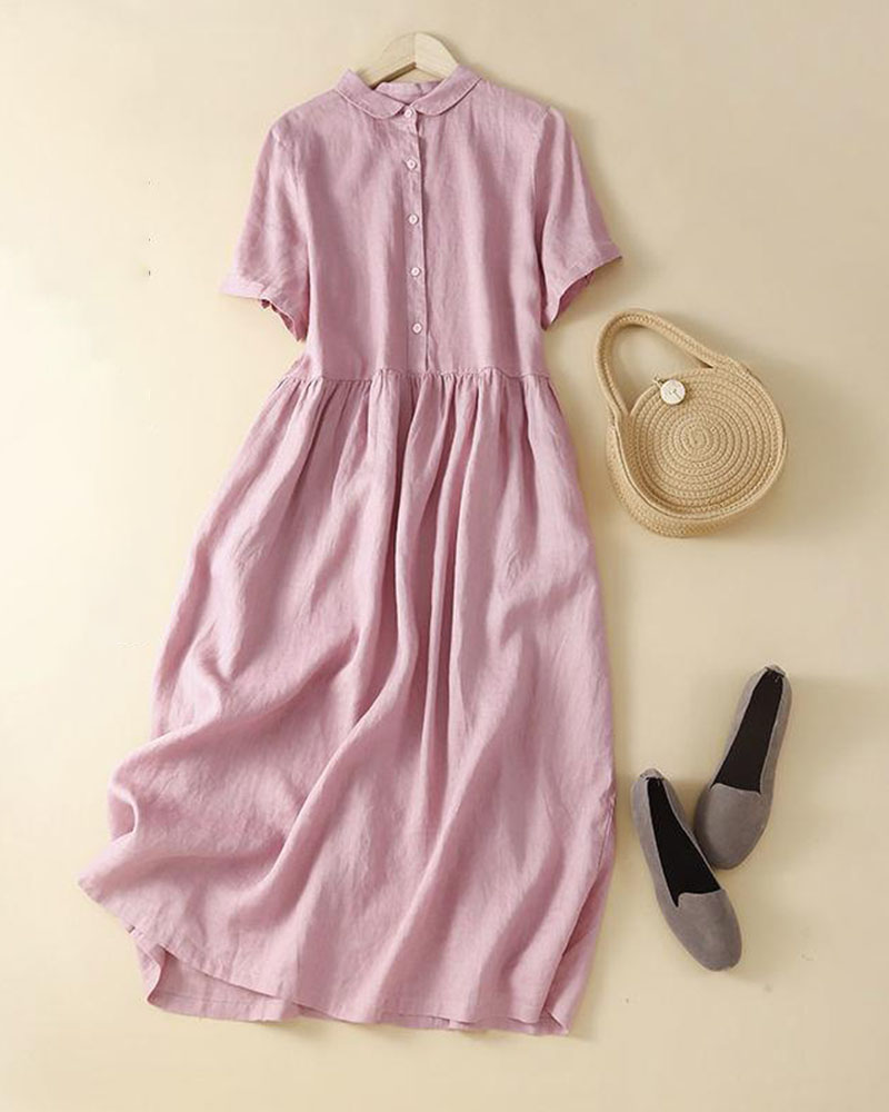 Cotton linen casual shirt dress