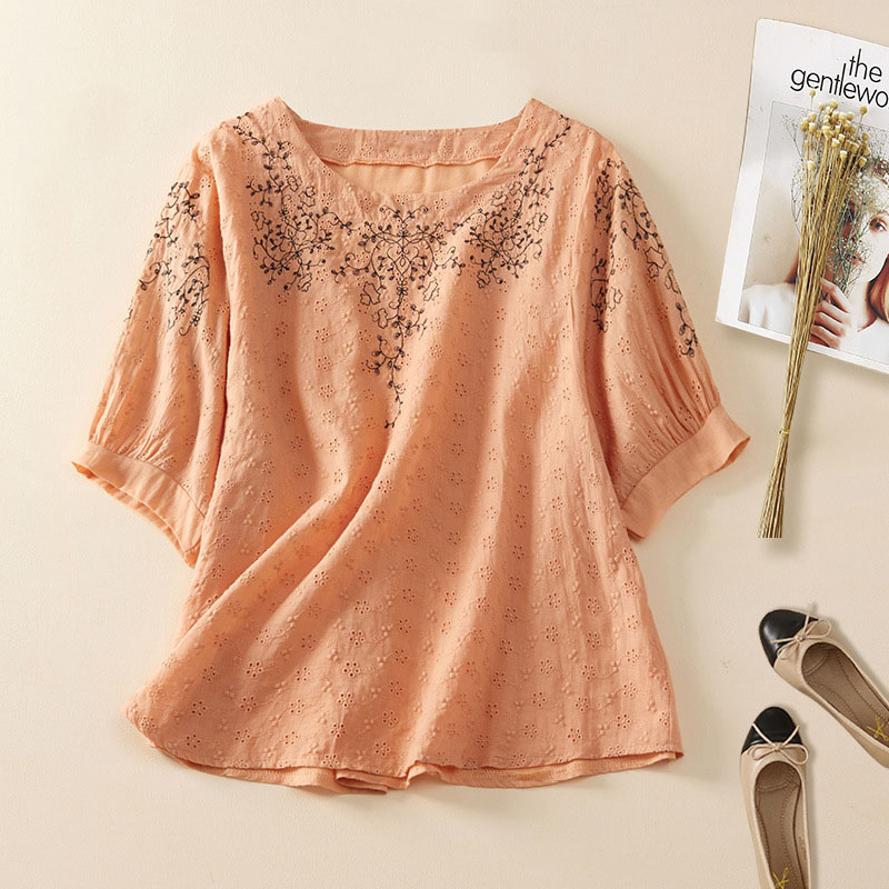 Chic Flower Vine Embroidery Comfortable Shirt