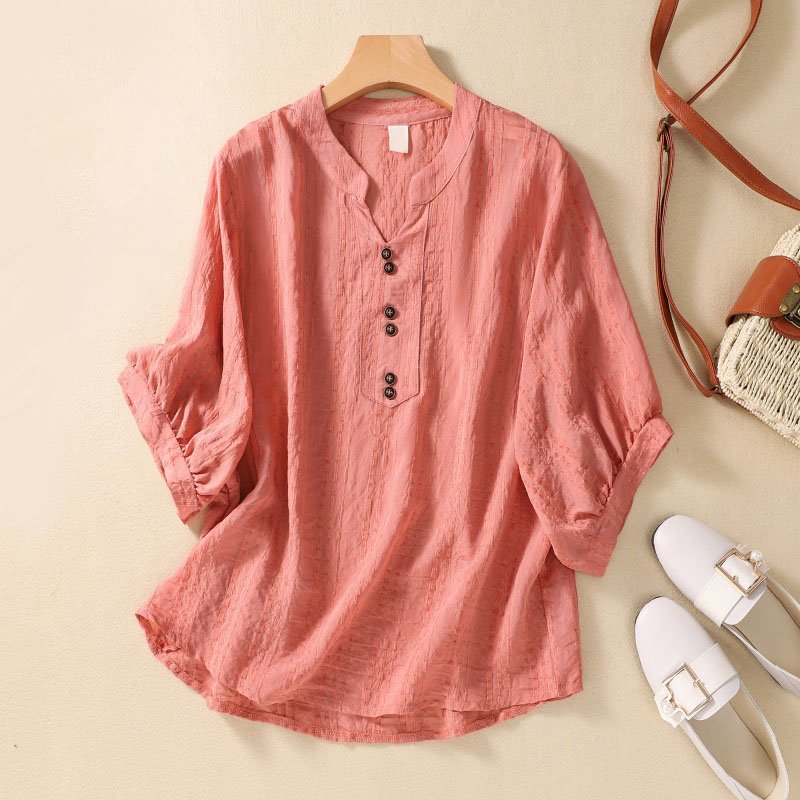 Casual all-match cotton linen jacquard shirt