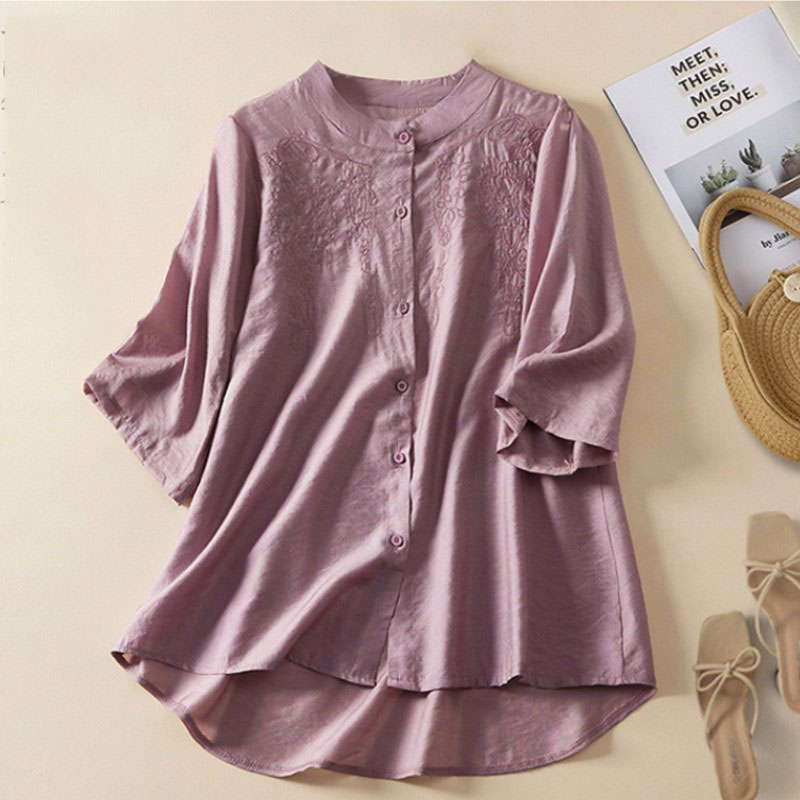 Chic Flowers Embroidery Loose Shirt