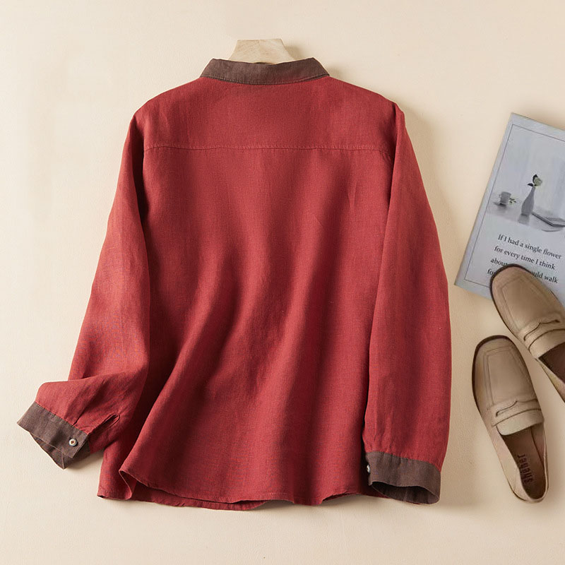 Exquisite Embroidery Color Block Shirt