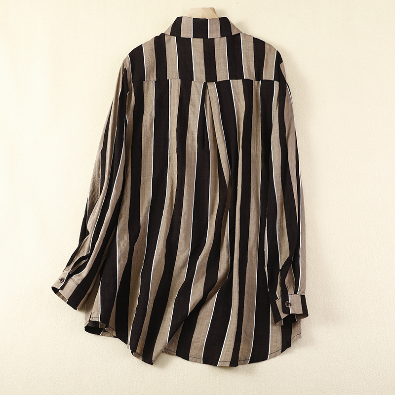 Elegant Office Style Coffee Stripe Shirt