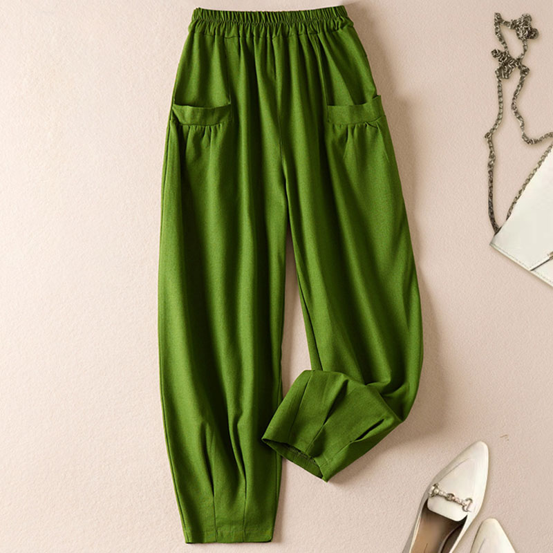 Cotton and linen thin cropped harem pants