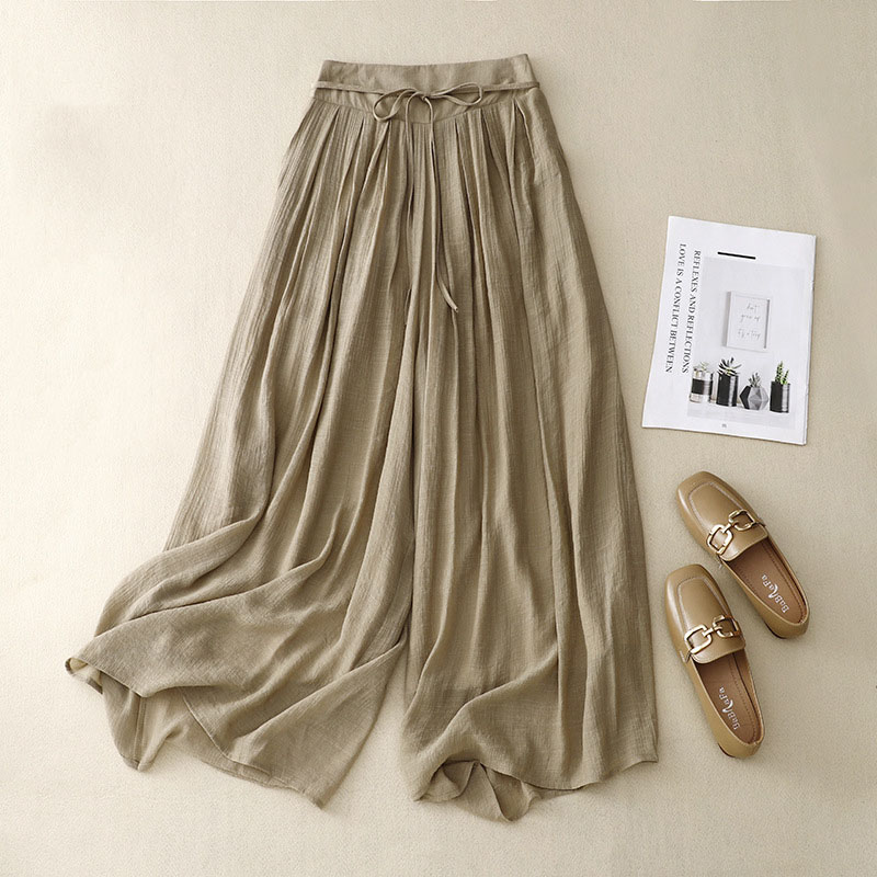 Leisure Elegant Bow Linen Wide Leg Trousers
