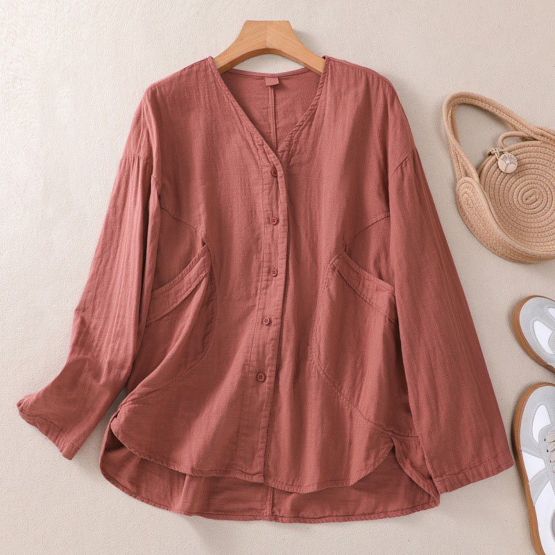 Women's Leisure Simple Pockets Solid Color Shirt