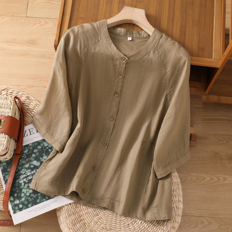 Summer thin raglan all-match cotton and linen shirt