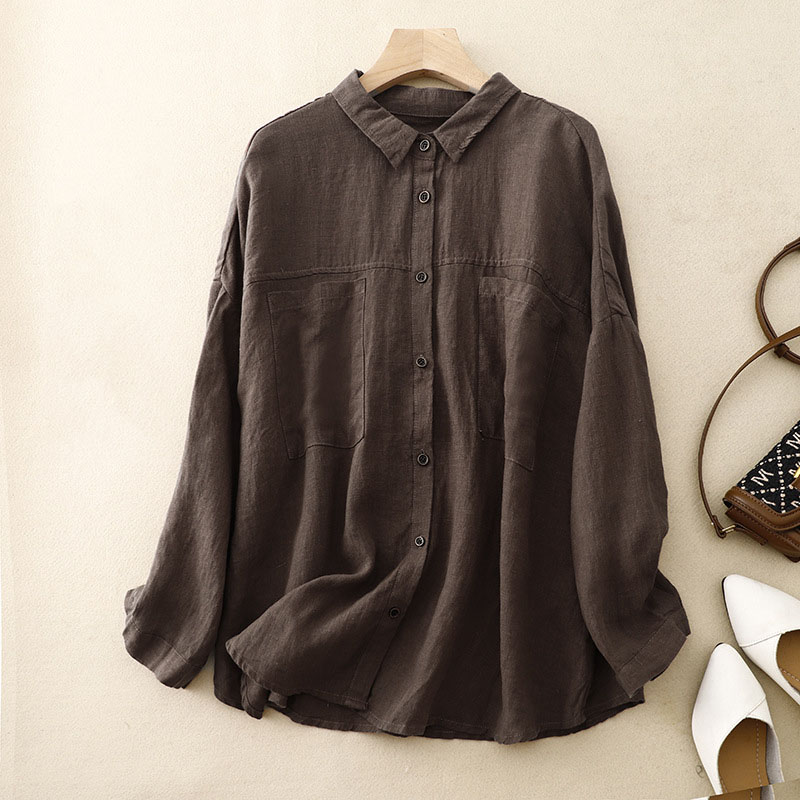 Versatile Simple Retro Solid Color Cotton Shirt