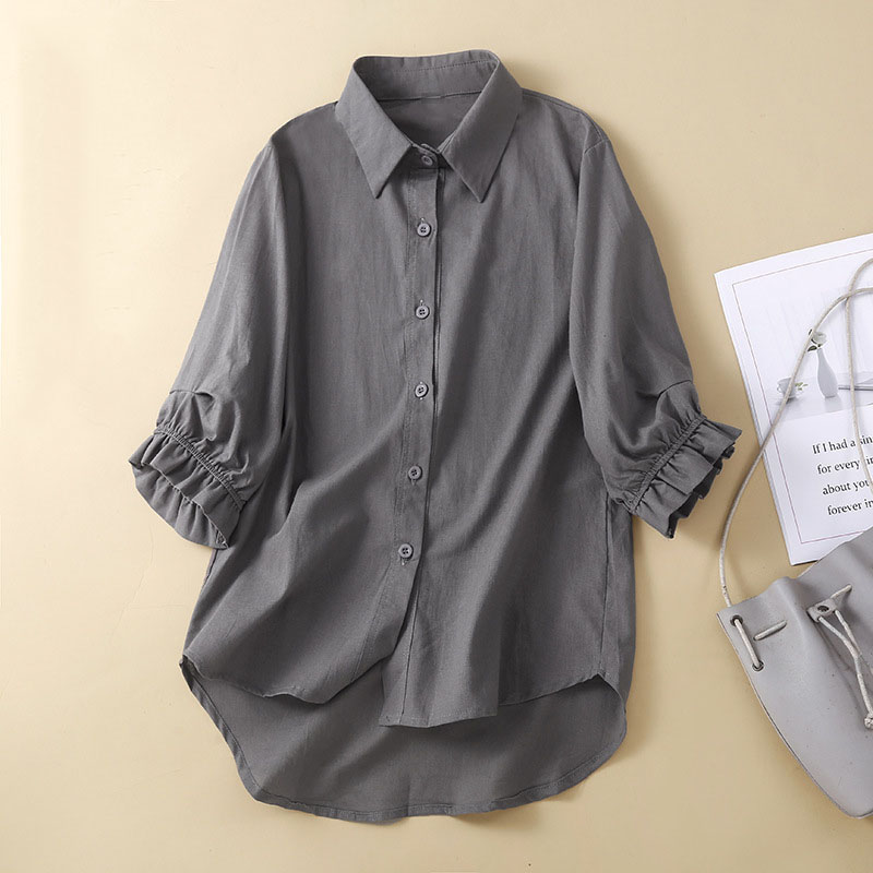 Simple solid color lace sleeve shirt