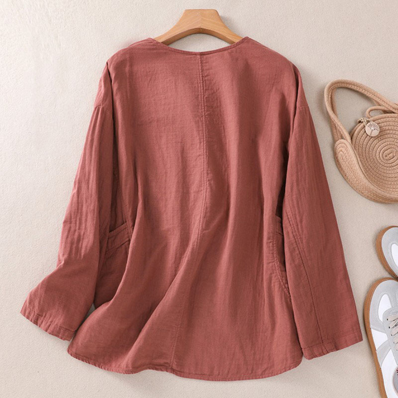 Women's Leisure Simple Pockets Solid Color Shirt