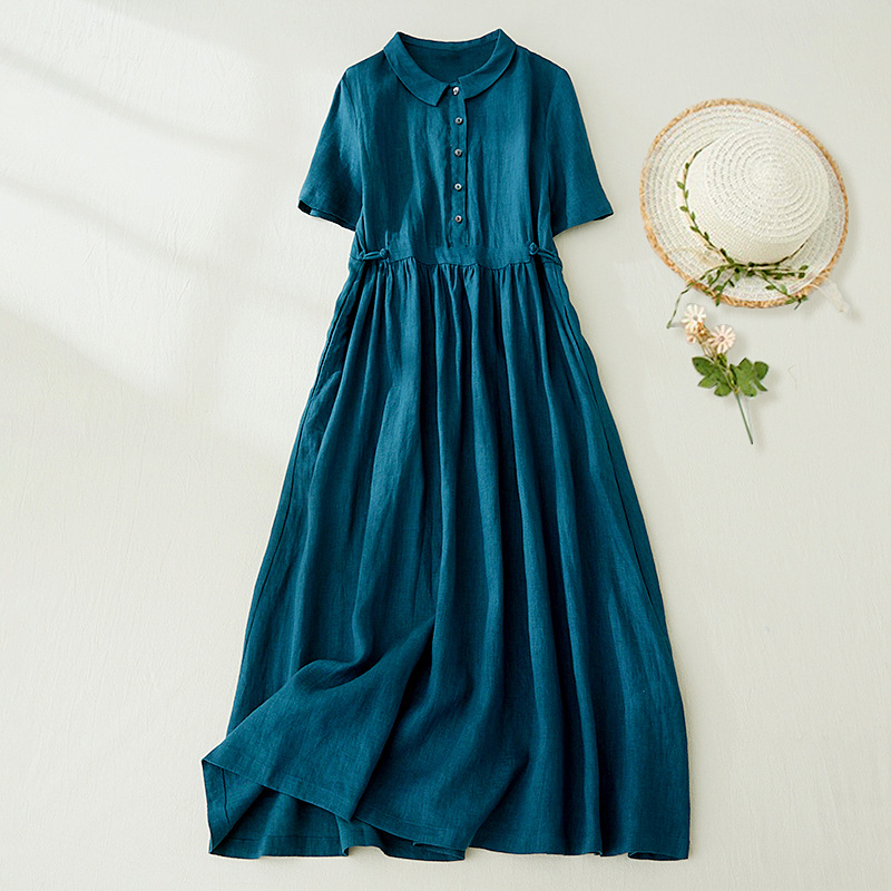 Women's Comfortable Retro Peacock Blue Dress