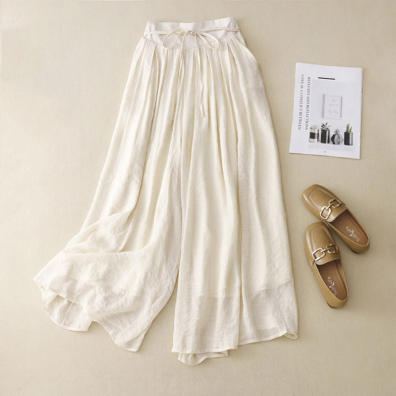 Leisure Elegant Bow Linen Wide Leg Trousers