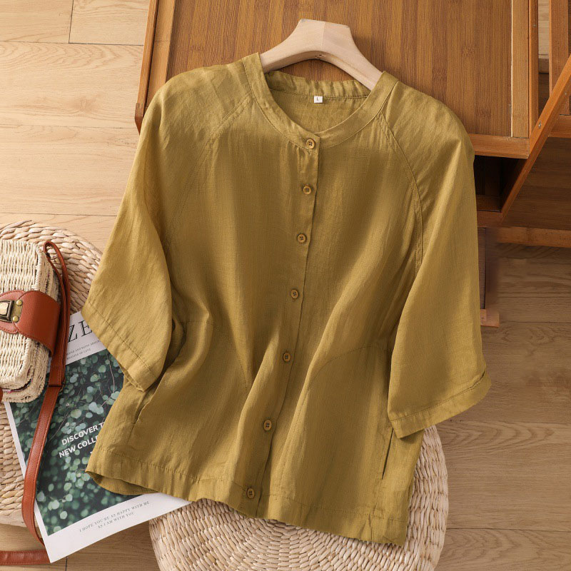 Summer thin raglan all-match cotton and linen shirt