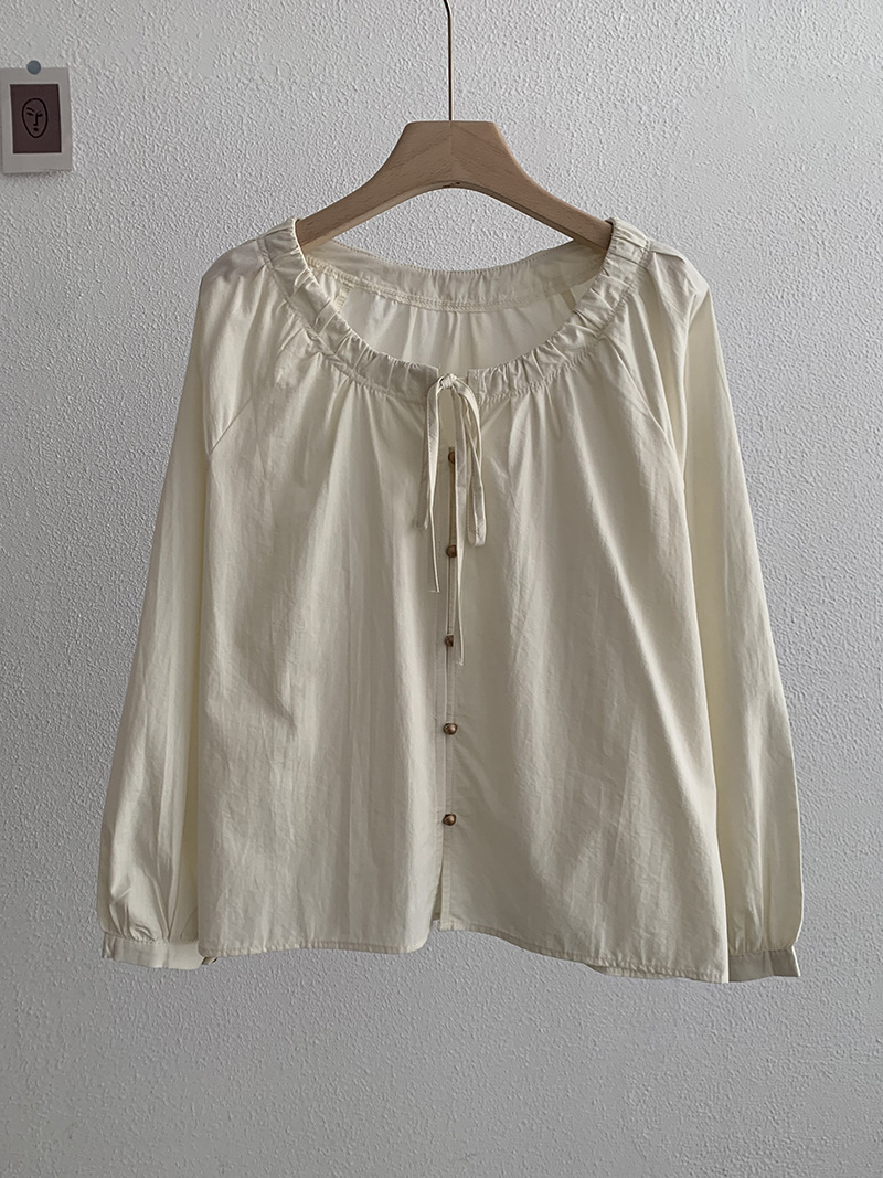 Elegant Fresh Round -necked Cotton Shirt